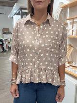 Sand Polka Dots Button Down Top