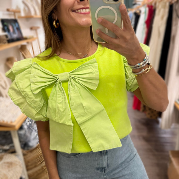 Lime Bow Detail Sleeves Top