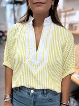 Yellow & White Stripes Dolman Sleeves Top