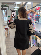 Black & Taupe Applique Dress
