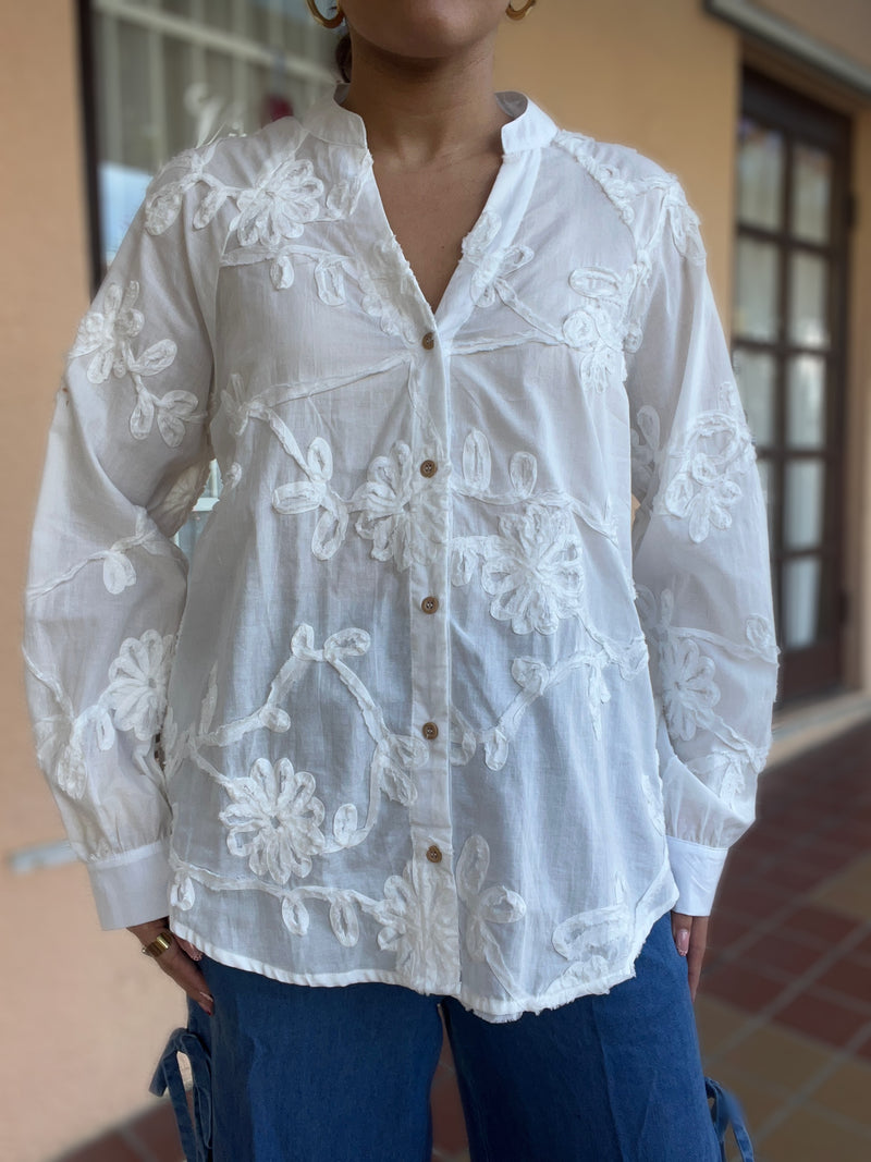 White Flower Print Top