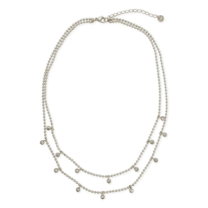 Silver Double Beaded Chain Necklace (TB)