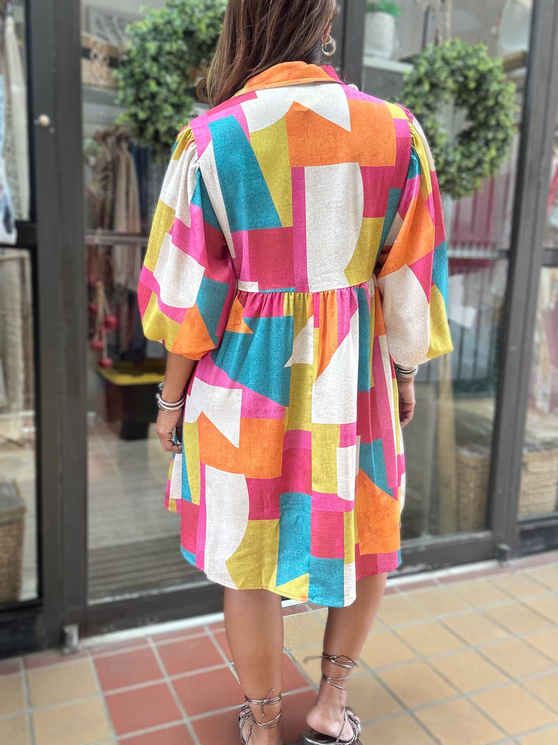 Multicolor Geometric Print Dress