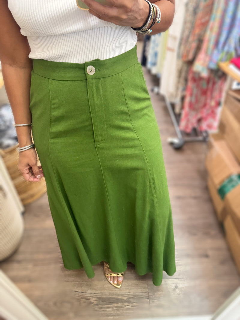 Chartreuse A-Line Maxi Skirt
