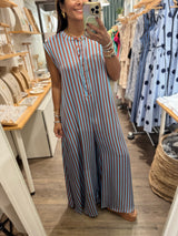 Blue/Brown Stripes Oversized Jumpsuit