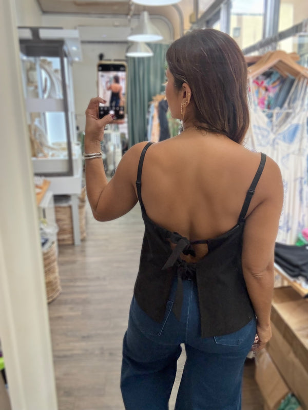 Black Side Stripes Back Detail Top