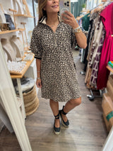 Leopard Print Neck & SleevesDetail Dress