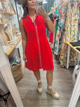 Red Front Zipper Dress