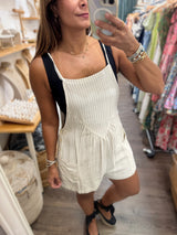 Beige Striped Romper
