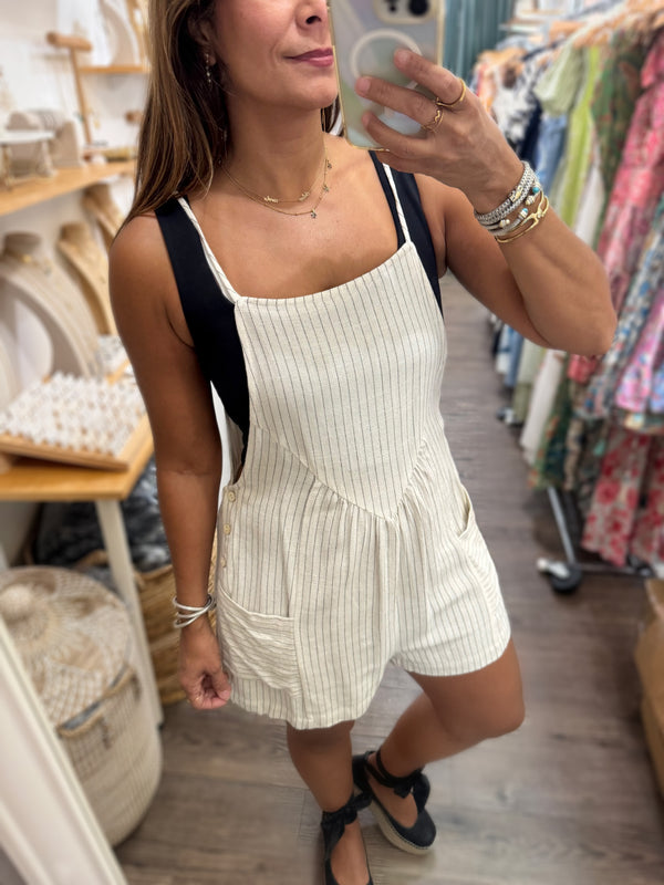 Beige Striped Romper