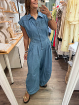Denim Smocked Waist Jumpsuit