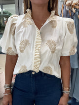 White & Beige Embroidered Top
