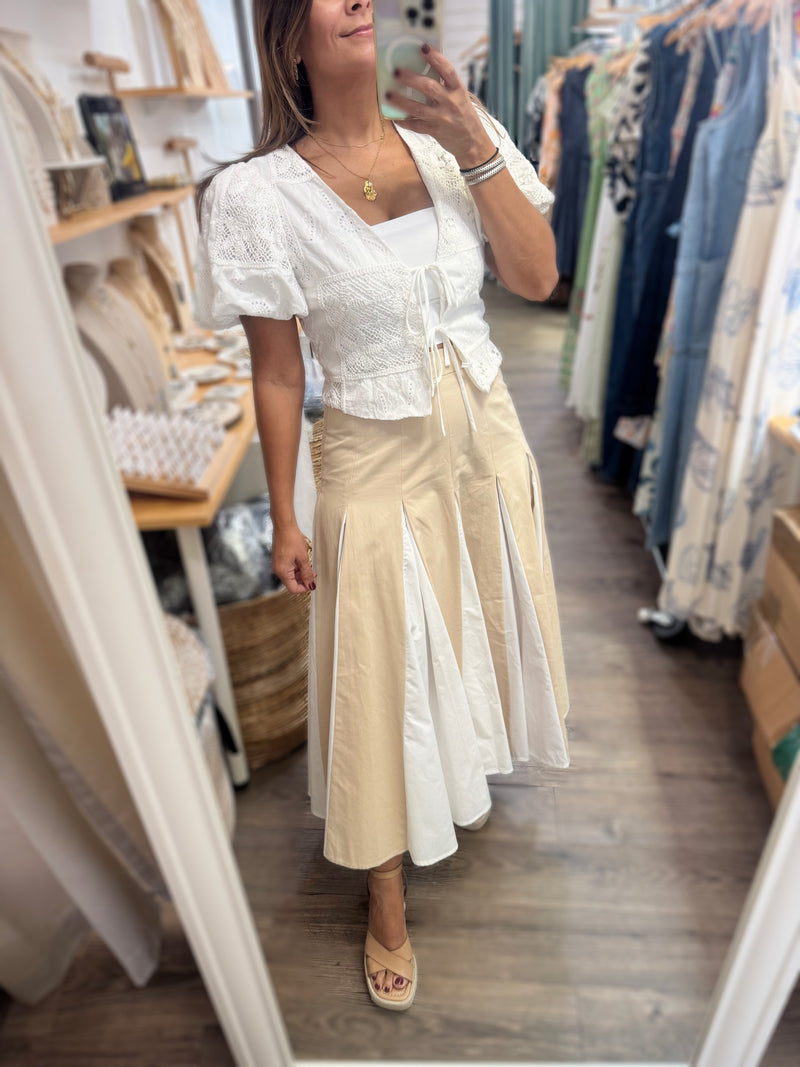 Beige & White A-Line Skirt