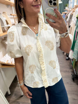 White & Beige Embroidered Top