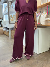 Merlot Scalloped Hem Top & Pants Set