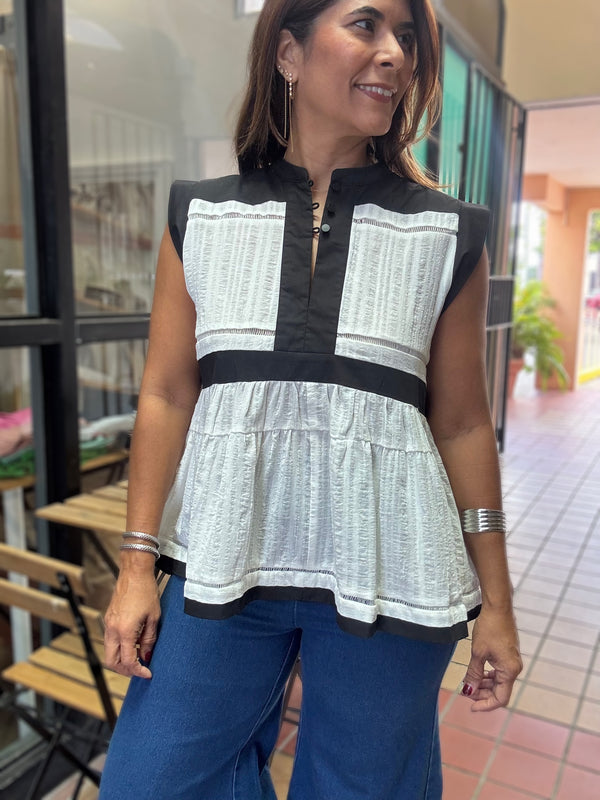 White & Black Trim Detail Top