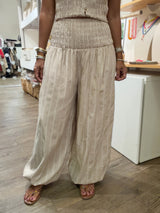 Almond Stripes Smocked Top & Drawstring Hem Pant