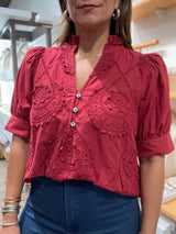 Burgundy Embroidered Top