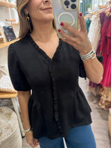 Black Ruffled Detail Top
