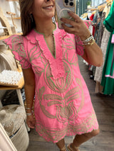 Pink & Green Embroidered Dress