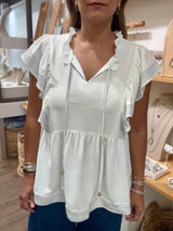 White Contrast Stitch Top