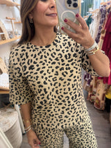 Leopard Print Textured Top & Pant Set