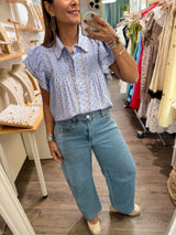 Blue & Mocha Polka Dots Top