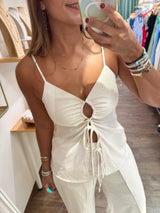 Beige Cut Out Top & Pants Set