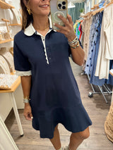 Navy & White Collared Dress