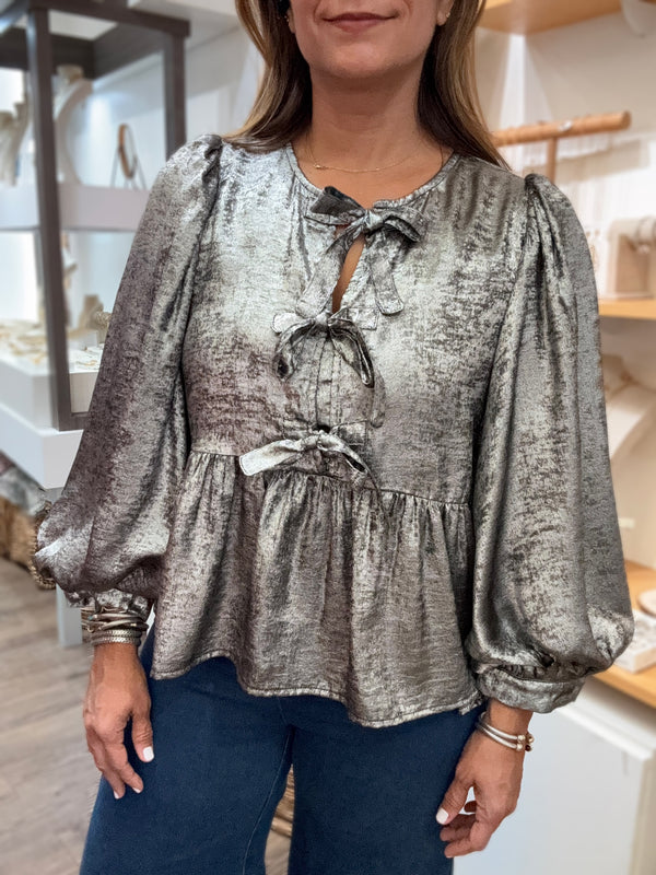 Silver Metallic Front Ties Top