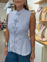 Blue Stripes Mandarin Neck Top