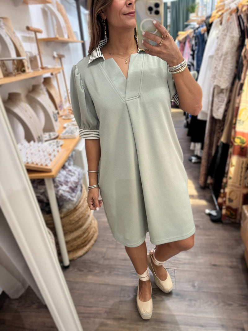 Sage Stripes Detail Dress