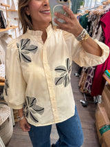 RE-STOCK Ivory Embroidered Flowers Top