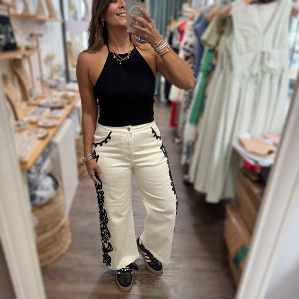 White Side Detail Cropped Denim