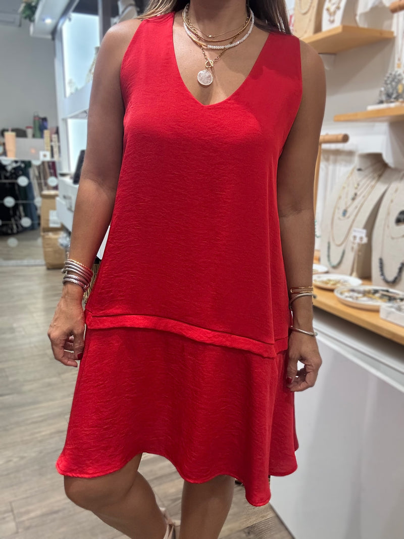 Red V-Neck Dress