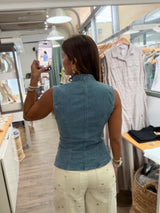 Light Denim Button Front Top
