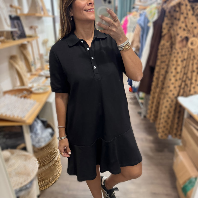 Black Drop Waist Collared Dress