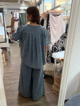 Denim Hi-Lo Top & Drawstring Pants