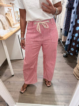 Red Stripes Drawstring Barrel Pants