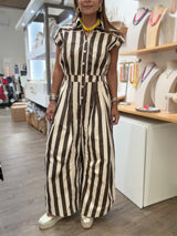 Brown Stripes Barrel Jumpsuit