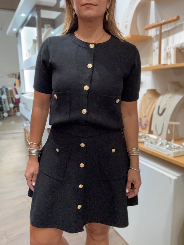 Black Gold Buttons Top & Skirt Set