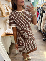 Brown Stripes Front Knot Dress