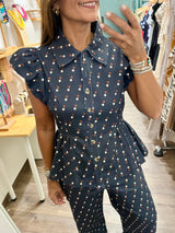 Navy Multi Dots Top & Pant Set