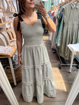 Black & White Smocked Maxi Dress
