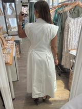 White Front Buttons Dress