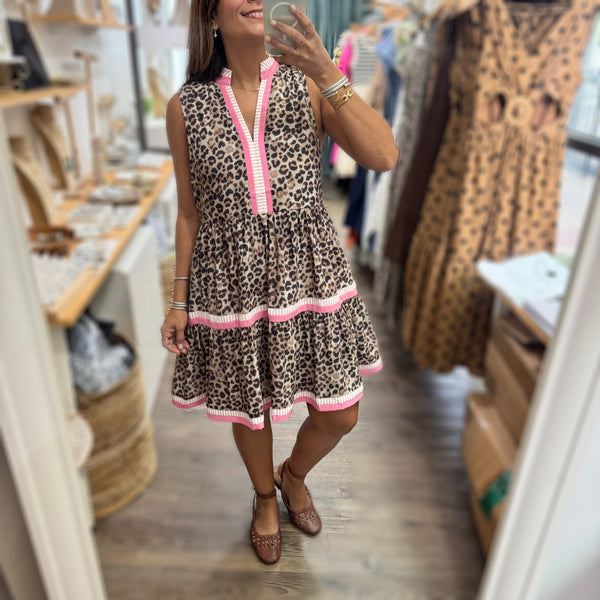 Leopard Print & Pink Trim Dress