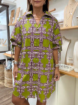 Olive Print Collared Dress