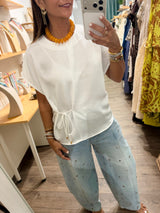 White Front Lace Tie Top
