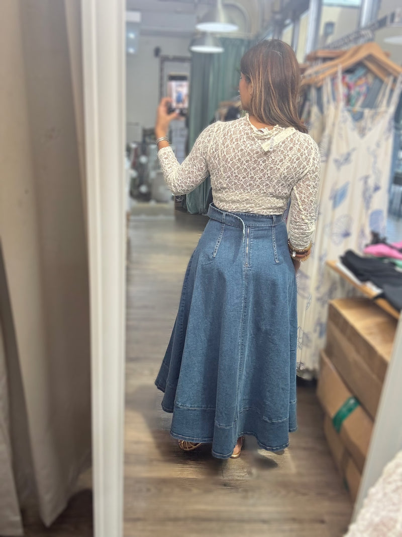 Denim Asymmetrical Hem Skirt