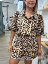 Leopard Print & Blue Trim Detail Romper